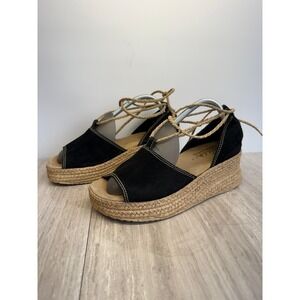 Sbicca Vintage Espadrille Platform Wedge Tie Up Sandals Black Suede Y2K Boho 10